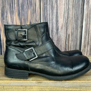 Woman’s B.O.C. Black Leather Ankle Boots With Buckles & Side Zippers -Side 9